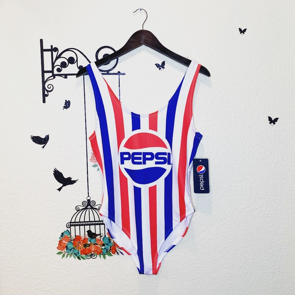 Pepsi Logo Striped One Piece Swimsuit